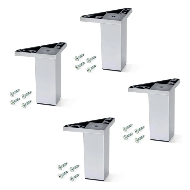 Emuca Pies para Muebles Gris Metalizado 120mm - Lote de 4 Pies con Tornillos