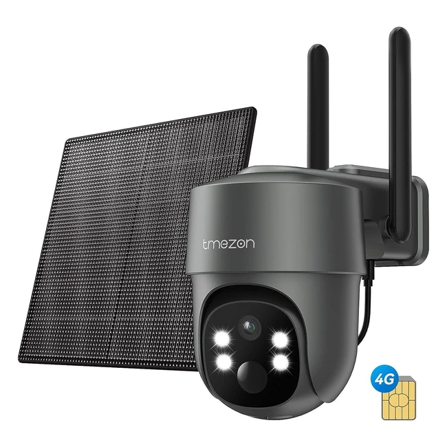 Camra surveillance extrieure solaire 4G3G LTE Tmezon avec carte SIM 2K sans 