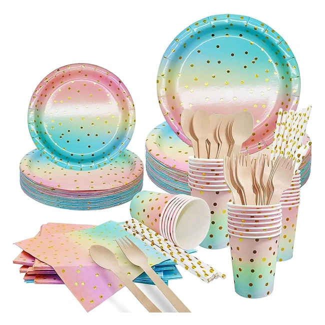 DN Dennov Party Geschirr Kindergeburtstag 168-teiliges Regenbogen Pappteller Kin