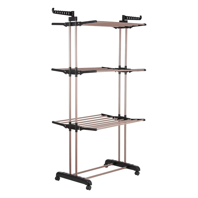 Tower T873004RGB Rose Gold 3-Tier Airer - Foldable Design, Non-Slip Feet, 16m Drying Space