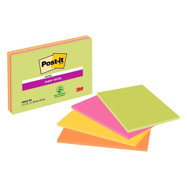 Postit Super Sticky Meeting Notes - Neonfarben, grün, pink, orange, ultra gelb - 4 Pads pro Packung - 45 Blätter pro Pad - 200 mm x 149 mm