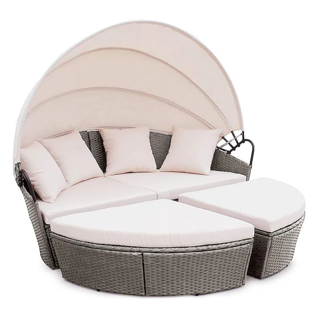 Evre Bali Day Bed Rattan Outdoor Furniture Set - Extendable Canopy - 4 Pieces