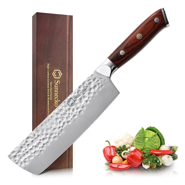 Couteau japonais Sunnecko 18 cm - Cuisine professionnelle en acier inoxydable allemand - Nakiri couperet avec manche en bois pakka - Légume