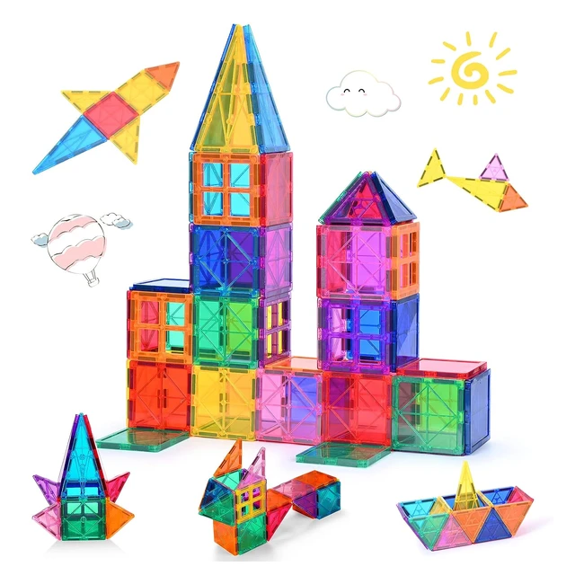 Katiago Costruzioni Magnetiche per Bambini - 42 Pezzi Set Tessere Magnetiche 3D - Giocattoli Educativi per Bambina 3 Anni