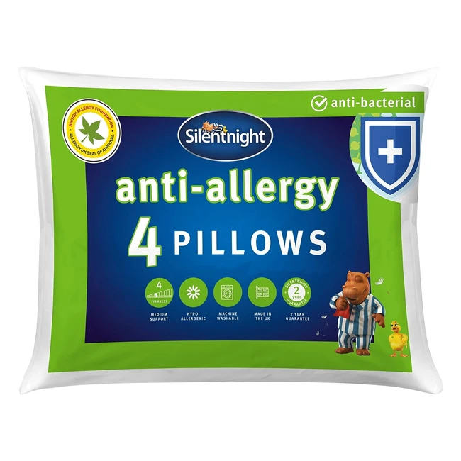 Silentnight Anti-Allergy Pillows 4 Pack - Soft Medium Support - Bacterial Bed Hotel Pillows