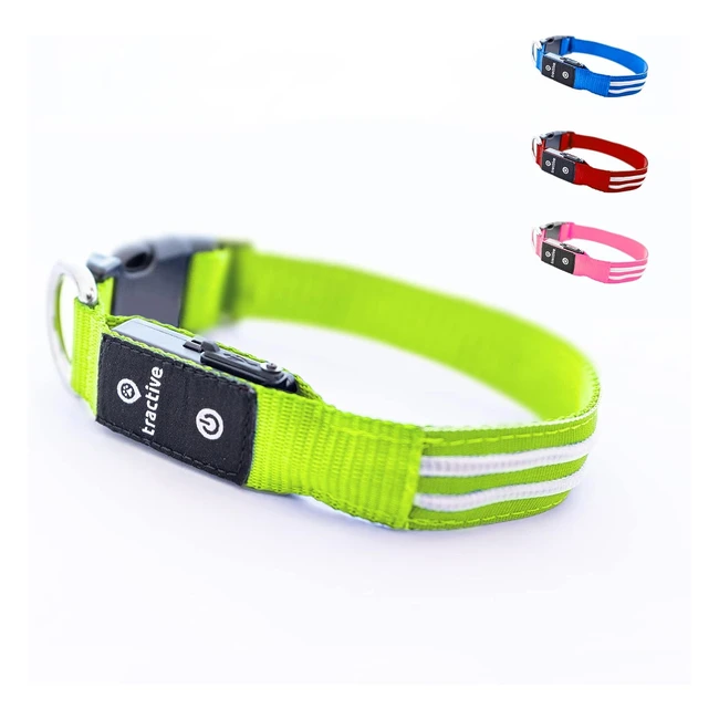 Collier chien LED lumineux Tractive rechargeable USB étanche vert