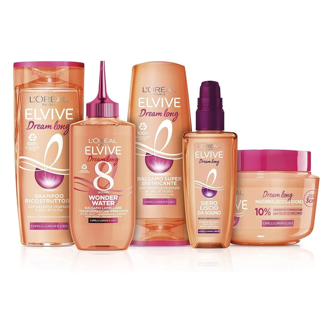Kit L'Oréal Paris Elvive Dream Long per capelli lunghi e danneggiati - Shampoo, Balsamo, Wonder Water, Maschera, Siero Termoprotettore