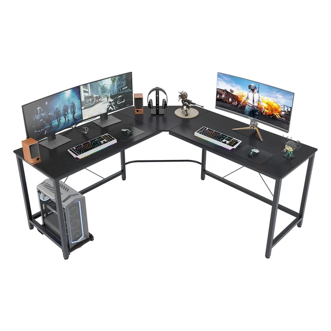 Bureau d'angle informatique en forme de L 150x150cm - Bureau gaming pour ordinateur - Support CPU - Table en bois - Noir/Marron