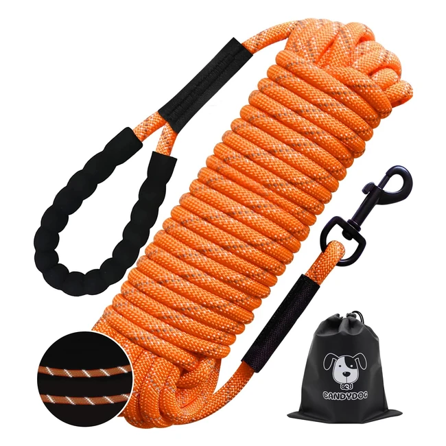 Candydog Guinzaglio Lungo per Cani 5m Nylon Riflettente - Addestramento per Cani di Taglia Piccola, Media e Grande