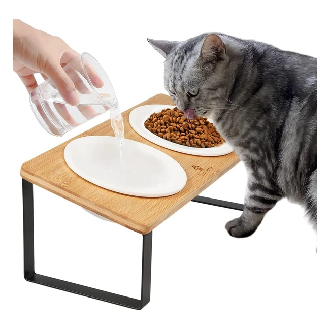 Comedero Gato Elevado 15 Cermica Cuenco Antivmitos Bamb Natural