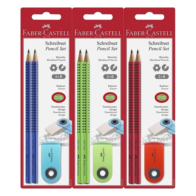 Fabercastell Grip 2001 182414 Bleistiftset 2 Bleistifte und 1 Radiergummi sortiert