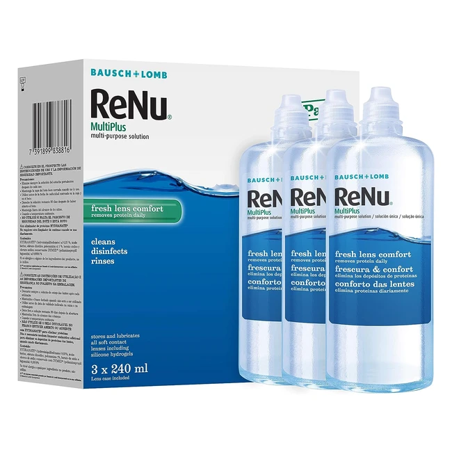 Renu Multiplus Contact Lens Solution 3x240ml - Clean Disinfect Lubricate
