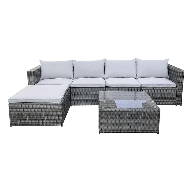EVRE Rattan Outdoor Garden Furniture Set Miami Sofa Coffee Table Foot Stool - Grey