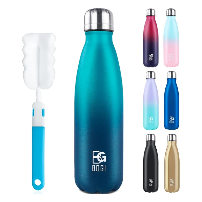 Bogi Insulated Water Bottle - 500ml - Leakproof Stainless Steel - Hot and Cold - BPA Free