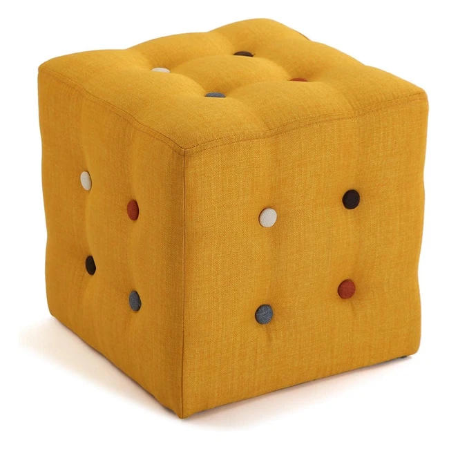 Tabouret Puff Carré Repose-Pieds pour Salon ou Chambre - Dimensions 35x35x35 cm - Coton - Couleur Moutarde Jaune