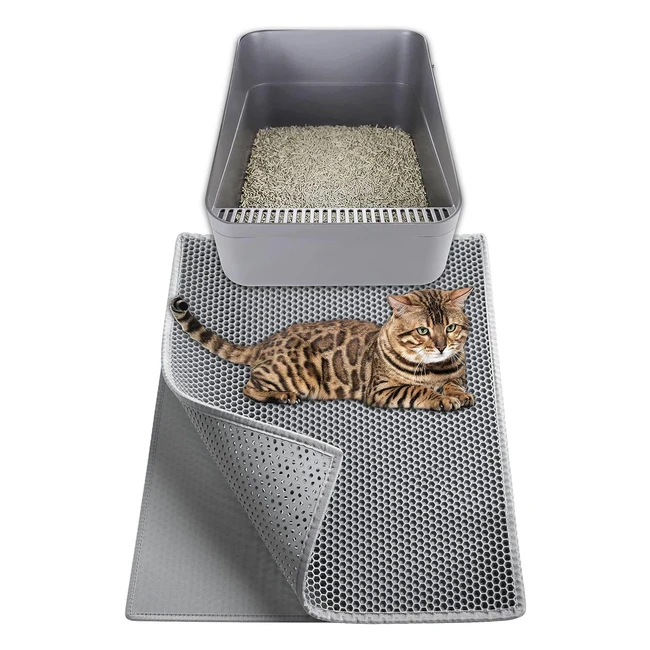 Alfombra Gatos Arenero 61x38cm - Impermeable y Antideslizante - Diseño de Doble Capa en Forma de Panal - Gris