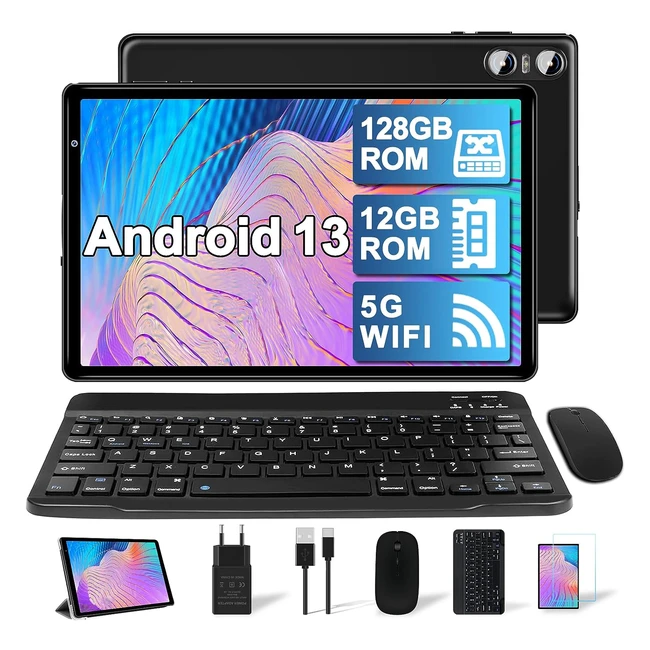 Tablette Tactile Yestel Android 13 - 5G WiFi 12Go RAM 128Go ROM 1To Extensible - Clavier et Souris - 8 Curs 20GHz - Bluetooth 5.0 - GPS 5.8MP - Noir Graphite