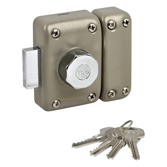 Verrou Yale YV25BT45SC - Bouton et cylindre 5 goupilles - 23mm x 45mm - 4 clés - Beige/Marron/Doré