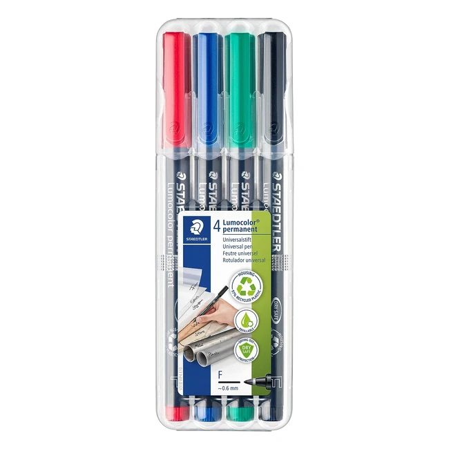 Staedtler 318 WP4 Lumocolor Permanent Pen - Fine Line Width 06mm - Assorted Colors - Pack of 4