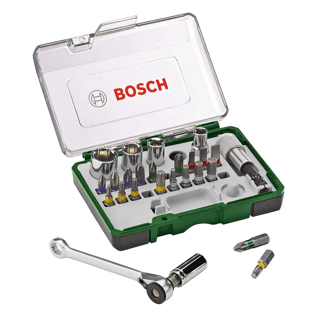 Bosch 27Pc Screwdriver Bit & Ratchet Set - PH, PZ, Hex, T, Sbit - Accessories for Drill & Screwdriver