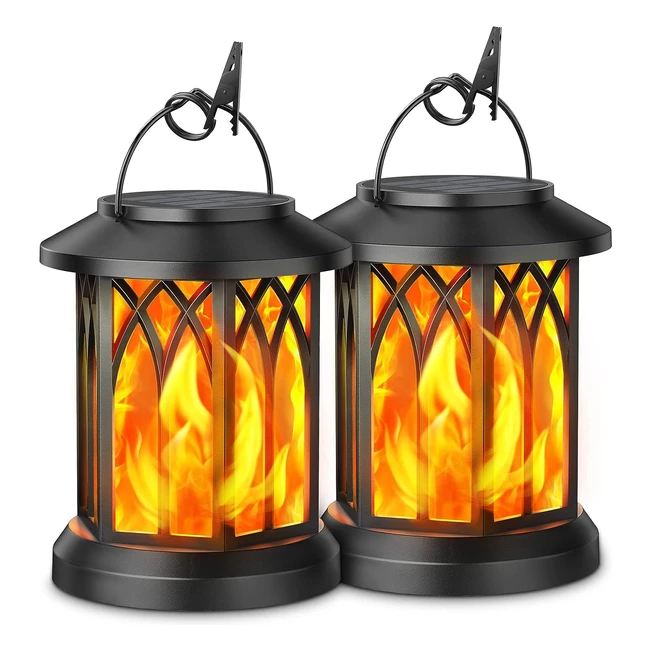 Lampe Solaire Extérieur Jardin Suspendues Gearlite - Effets de Flammes Réalistes - IP65 Étanche - Déco Jardin Extérieur - Clips pour Cour Balcon - Cadeaux