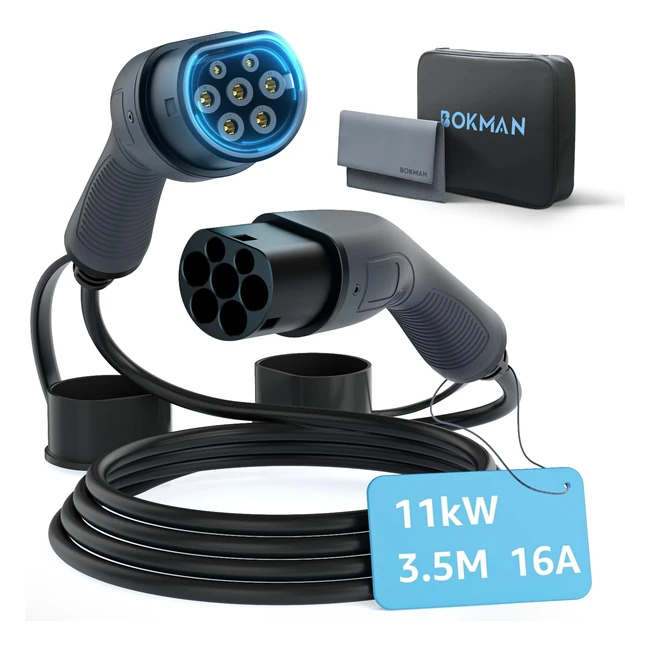 Câble de Recharge Voiture Électrique Bokman T2 - 11kW, 16A, 35m - Charge Rapide