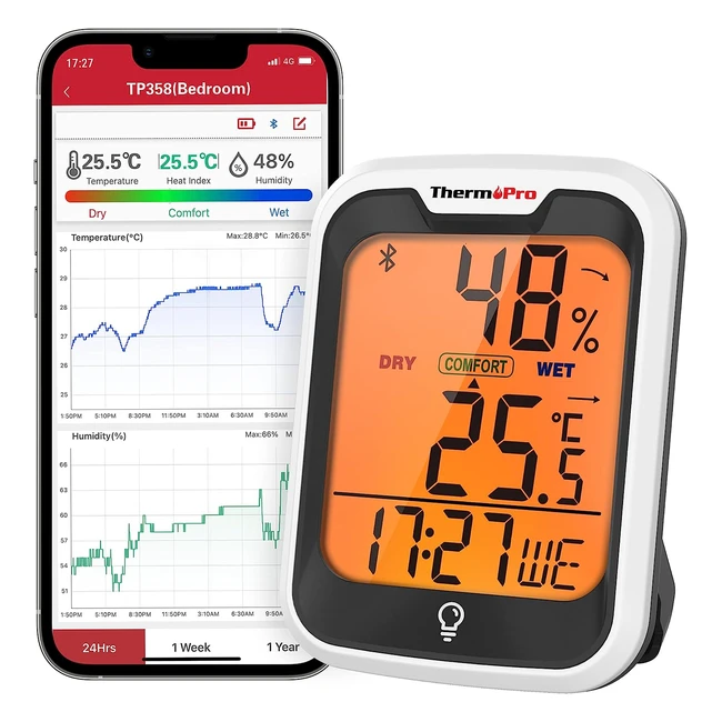 ThermoPro TP358 Bluetooth Hygrometer Room Thermometer  Swiss-Made Sensor  Back