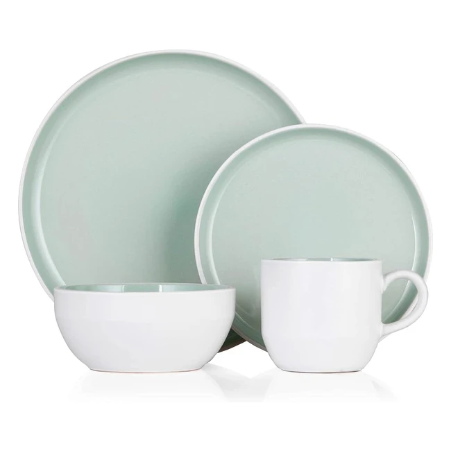 Barbary Oak BO867004GRN Oslo 16 Piece Dinnerware Set - White and Peppermint Green