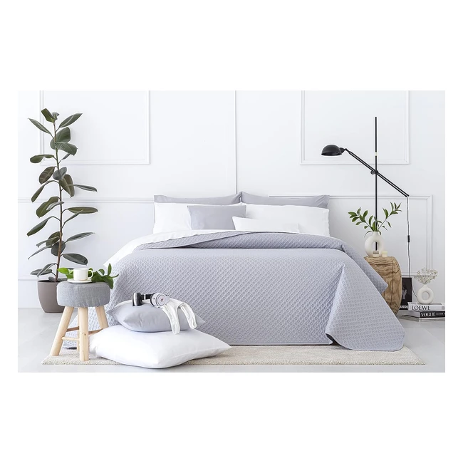 Couvrelit fin motif piqué pour lit 120-135 cm - 100% microfibre douce - 230x260 cm - Gris clair