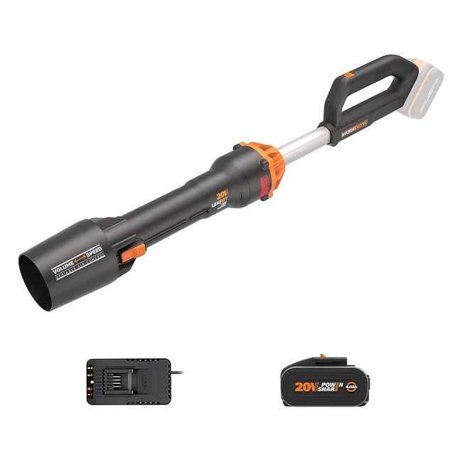 WORX Nitro 18V/20V Max Cordless Leaf Blower - Brushless Motor - 20 Max - 209km/h Air Speed - 2-Speed Control - 1pc 4.0Ah Battery - 1pc Charger