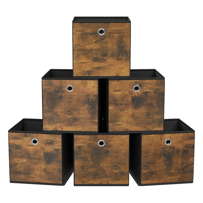 Cajas de almacenamiento Songmics - Juego de 6 - Tela Oxford y no tejida - Ajustable y plegable - Marrón rústico y negro