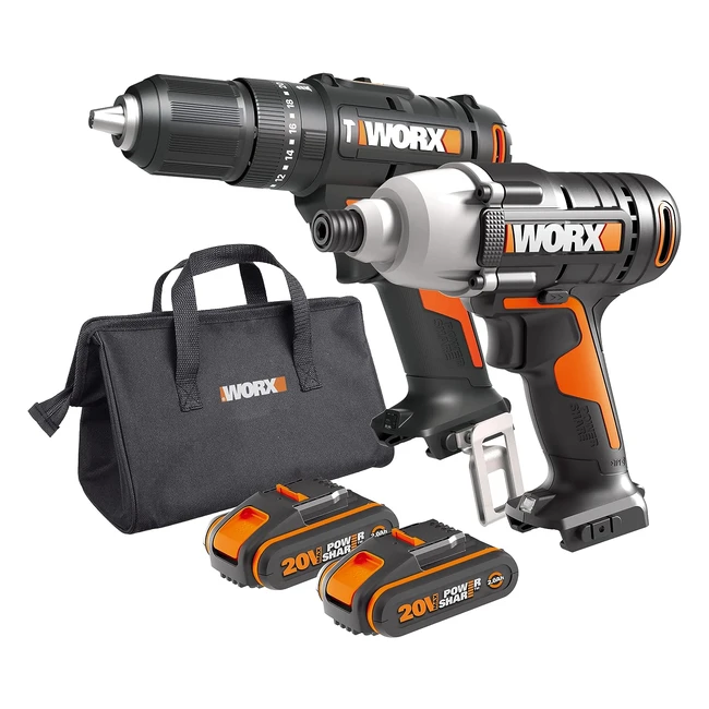 Worx WX902 18V Impact Hammer Drill Cordless Twin Pack - Powerful  Versatile