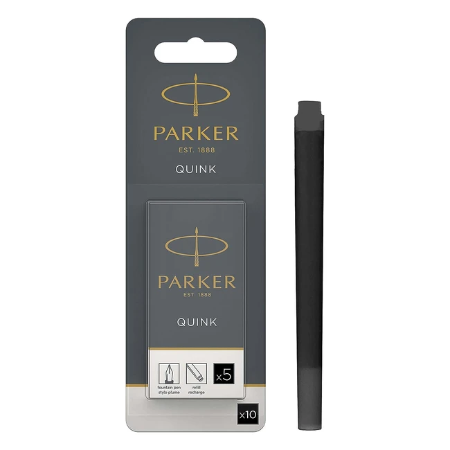 Parker Fountain Pen Ink Refill Cartridges - Long, Black Quink Ink - 10 Count