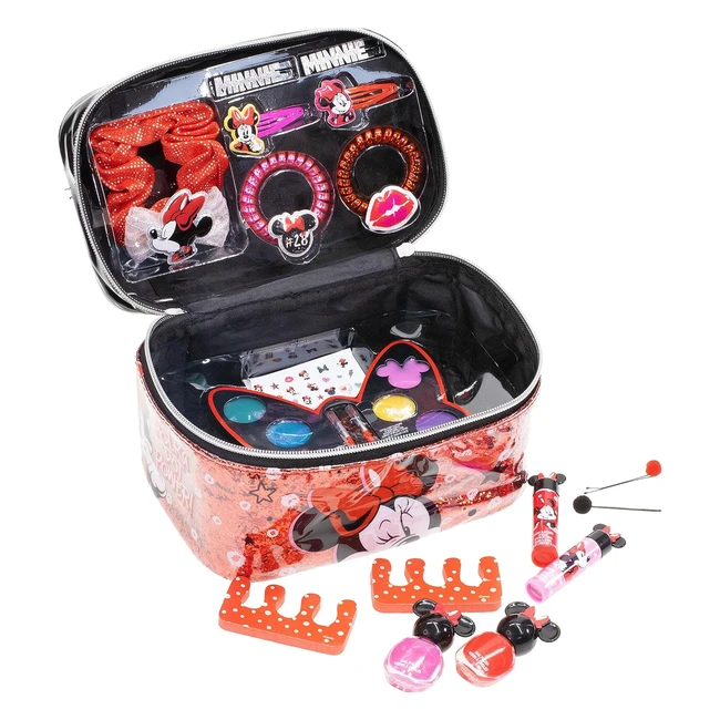 Astuccio cosmetico Disney Minnie Mouse - Lucidalabbra, Fermagli per Capelli, Adesivi per Unghie e altro