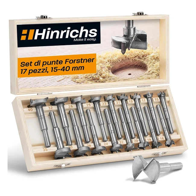 Set Frese per Legno Hinrichs 17pcs in Valigia - Punte Forstner da 15 a 40 mm - Professionale
