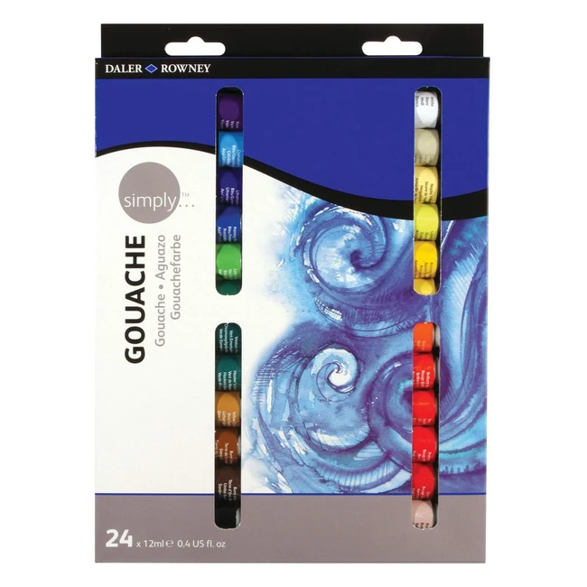 Daler Rowney 12ml Simply Gouache Set 24er Pack - Opaque Farben mit hoher Deckkra