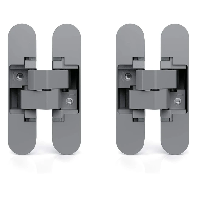 Emuca Invisible Hinge for Access Doors - Set of 2 | 40kg Load | 180° Aperture | Zamak Metallic Grey