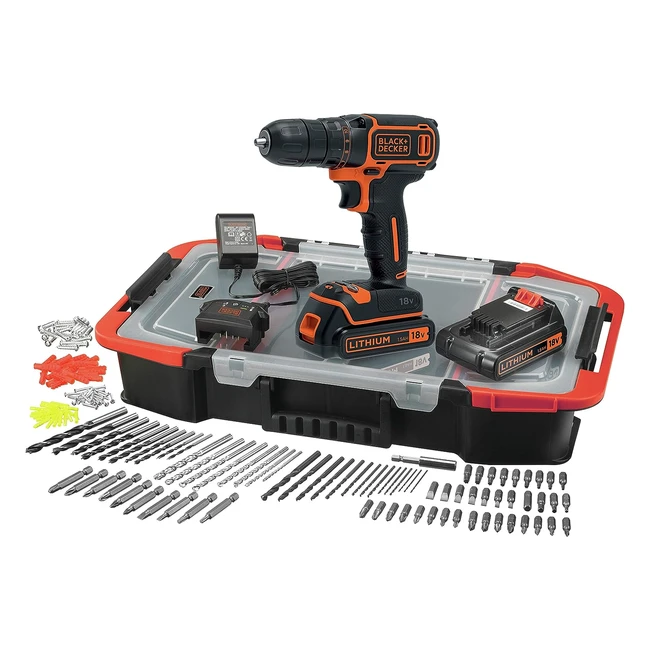 Perceuse visseuse sans fil Black+Decker 18V Li-ion - 160 accessoires inclus