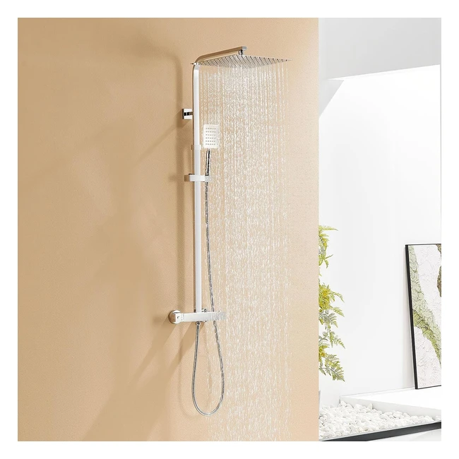 Colonne de douche thermostatique Auralum, hauteur réglable 96-130cm, mitigeur baignoire avec pommeau de douche 30x30cm, en acier inox