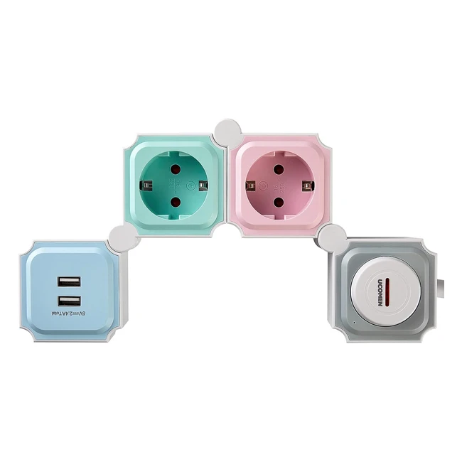 Regleta Enchufes Ucomen 2 Tomas 2 Puertos USB - Protección Sobretensión y Sobrecarga
