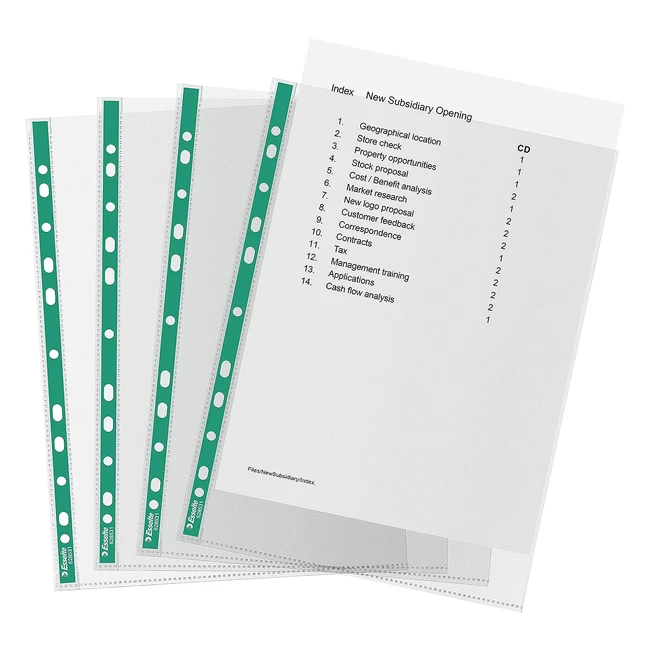 Esselte A4 Punched Pockets - Clear Embossed 34 Micron Pack of 100