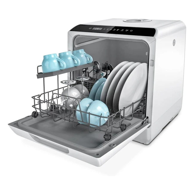 Hermitlux Table Top Dishwasher Mini Countertop Dishwasher 4 Place Settings 5L Builtin Water Tank 6 Programmes