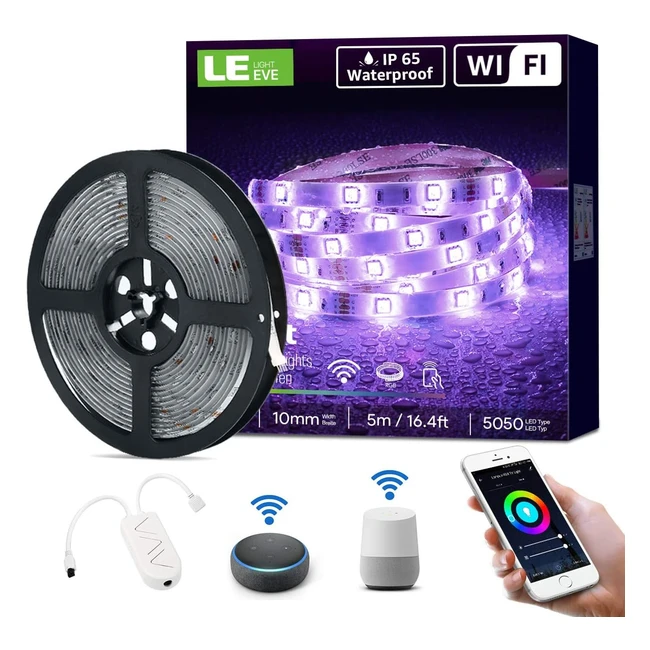 Striscia LED Esterno Impermeabile Alexa 5m - WiFi RGB SMD 5050 - Controllo Luci LED Smart - Compatibile con Alexa e Google Assistant - Decorative per Casa Cucina Bagno Festa