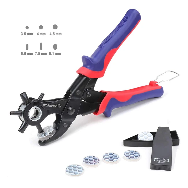 Alicates Sacabocado Workpro de 6 tamaños 35-75mm para cuero y piel