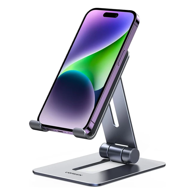 UGREEN Aluminum Phone Stand - Foldable Mobile Phone Holder for Desk - Compatible with iPhone 14/13/12 Pro Max, Galaxy S23/22/21, Xiaomi, Motorola, Huawei - #PhoneStand