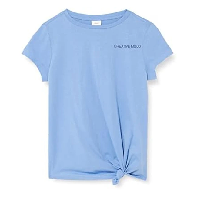 s.Oliver Mädchen Kurzarm T-Shirt Blau 5362 - Weiches Jersey-Baumwollmaterial mit Rückendruck und Knoten - Größe 10212121302128010