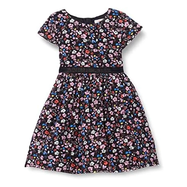 s.Oliver Mädchen Kurzes Kleid Blau - Allover-Print, Spitzenärmel, Midi-Länge