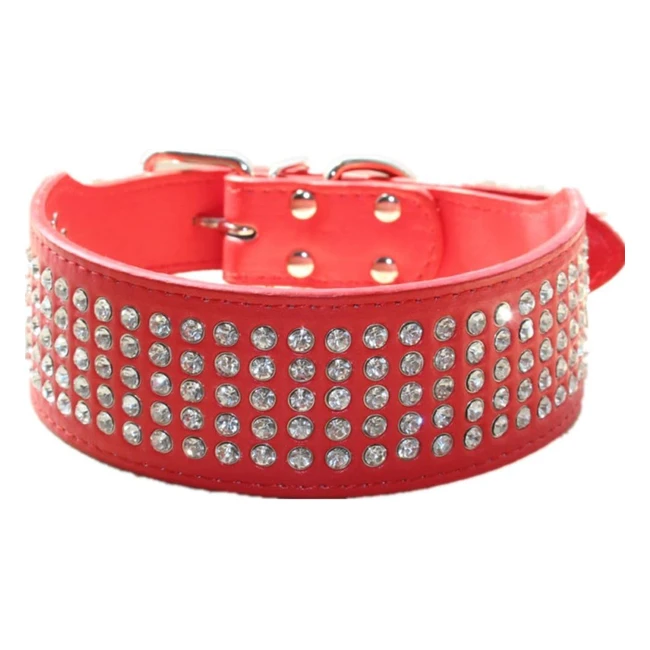 Sparkly Crystal Diamonds Dog Collar for Medium Large Dogs - 5cm Width - Red