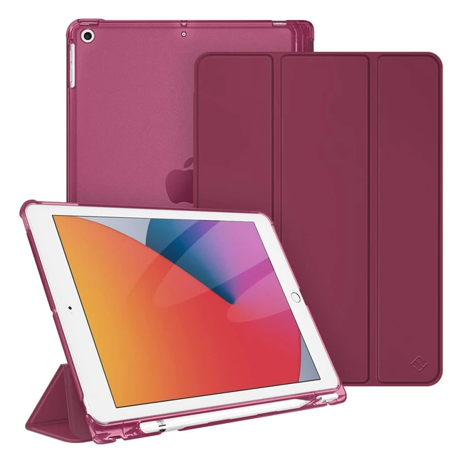 Coque Fintie pour iPad 9ème génération 2021 - Rangement de Pencil - Housse de protection transparente - Bordeaux