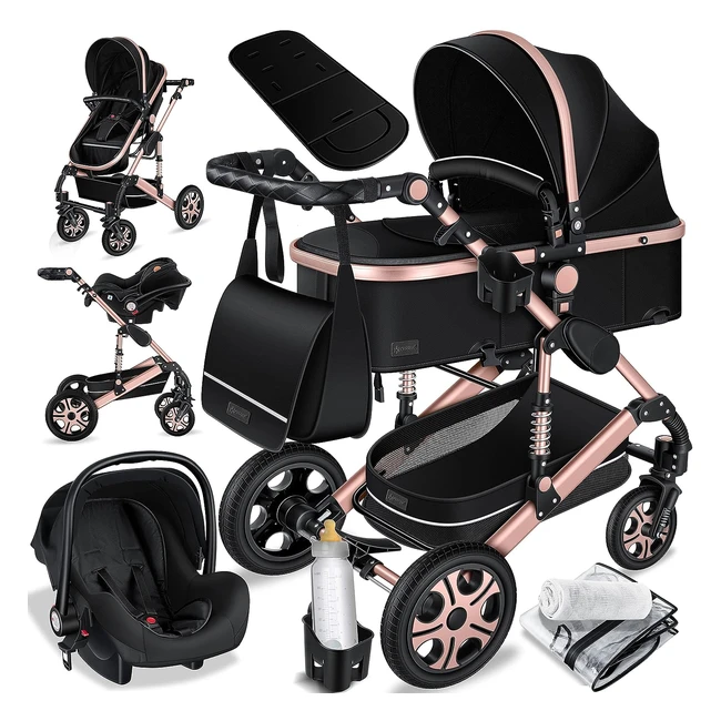 Kesser Loops 3-in-1 Kinderwagen Kombikinderwagen Komplettset - Schwarz/Roségold